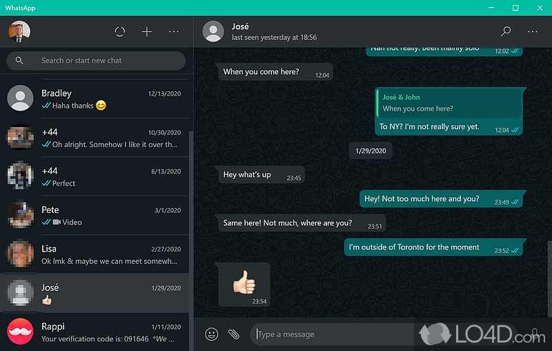 Keep in touch with phone contacts in a broad variety of ways by sending them text messages - Screenshot of WhatsApp for PC