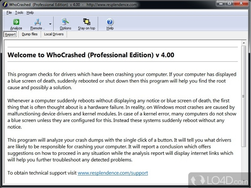 Automatic crash dump analysis tool - Screenshot of WhoCrashed Free Home Edition