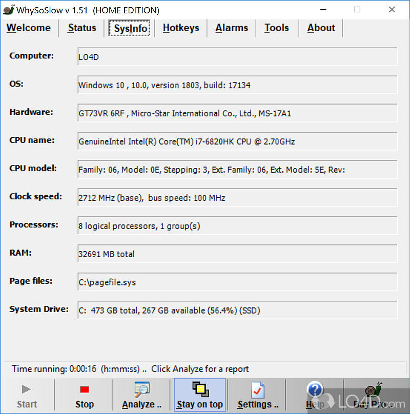 Monitor you CPU speed and responsiveness, and more - Screenshot of WhySoSlow