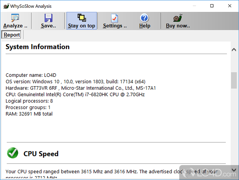 System analysis software for finding and determining slowdowns and bottlenecks - Screenshot of WhySoSlow