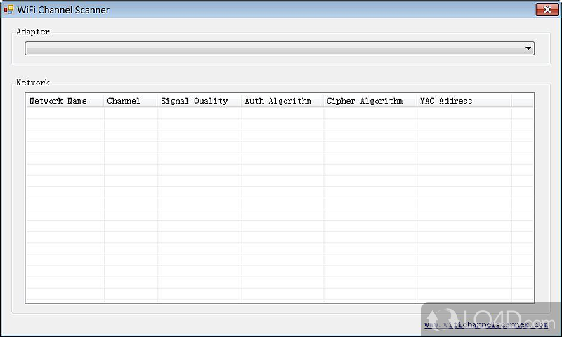 Detects wireless network connections in area, and lets you select the network adapter, using low resources - Screenshot of WiFi Channel Scanner