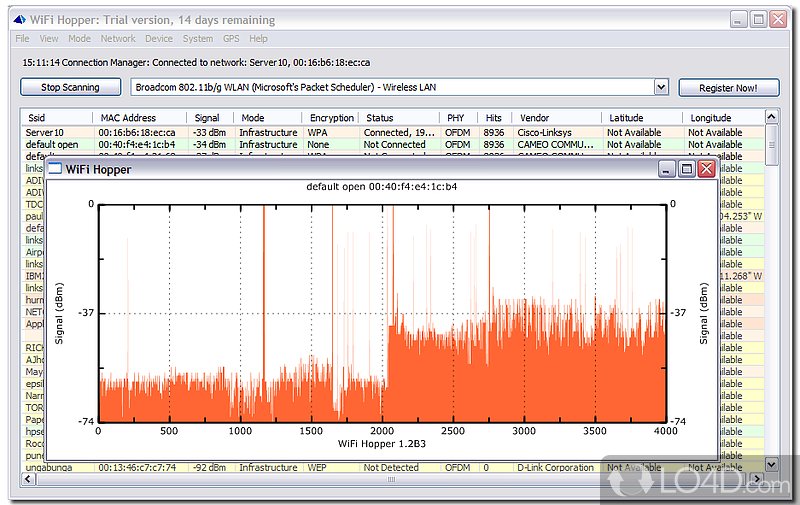 Wireless Network Discovery, Site Survey and Connection Manager Utility - Screenshot of WiFi Hopper