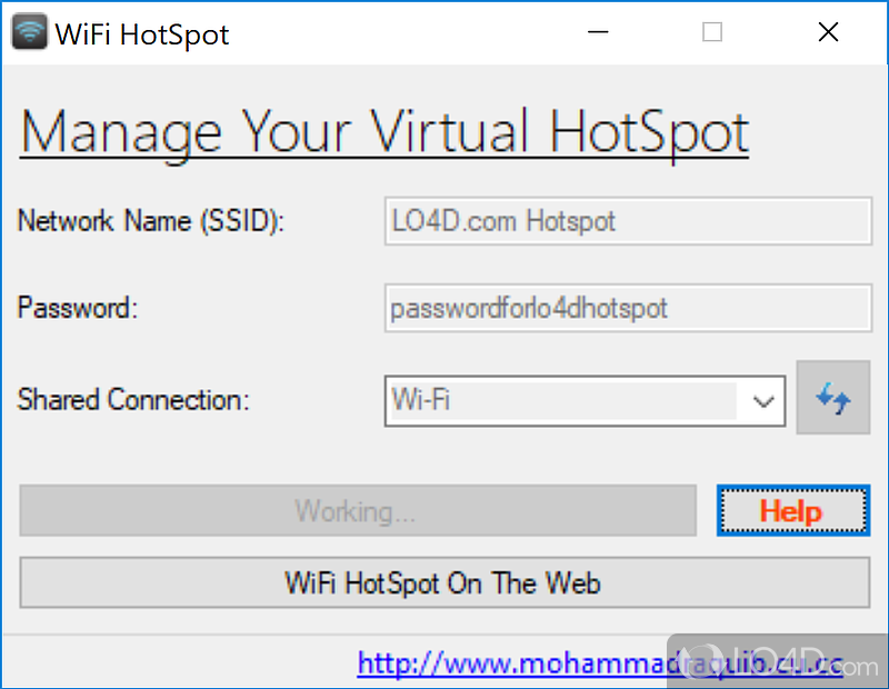 WiFi HotSpot: User interface - Screenshot of WiFi HotSpot