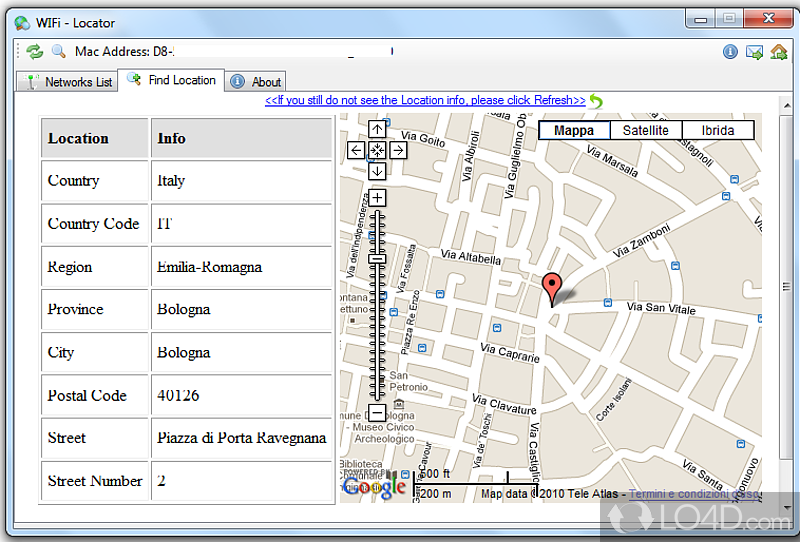 WIFi Locator: User interface - Screenshot of WIFi Locator