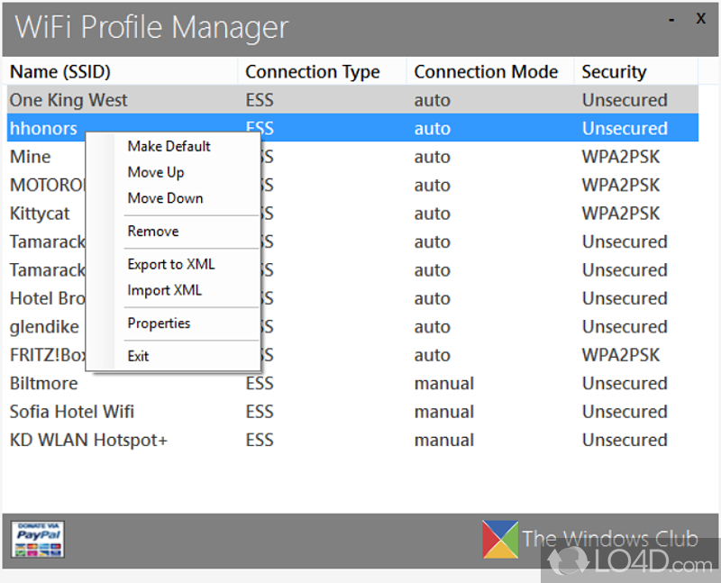 View preferred wireless network profiles in Windows - Screenshot of WiFi Profile Manager 8
