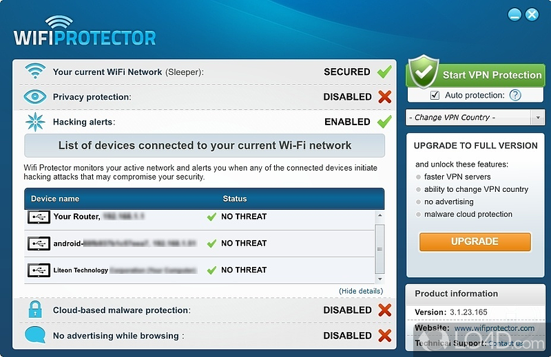 Direct and encrypted connection - Screenshot of WiFi Protector