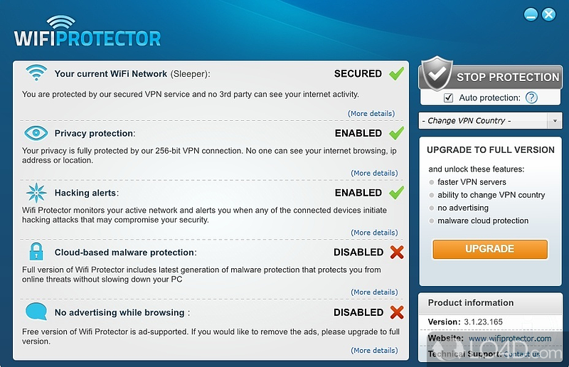 Bypass the regional restrictions - Screenshot of WiFi Protector