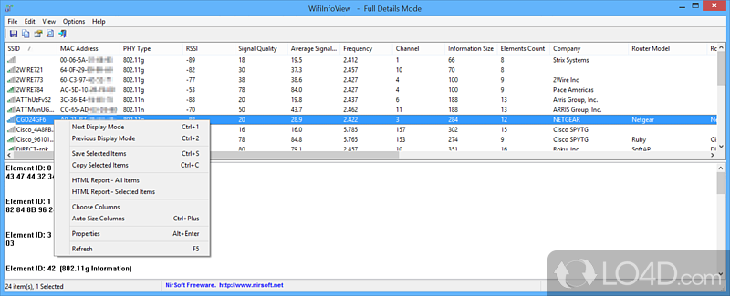 Wifi networks detected - Screenshot of WifiInfoView