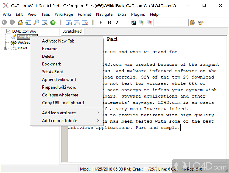 wikidPad: User interface - Screenshot of wikidPad