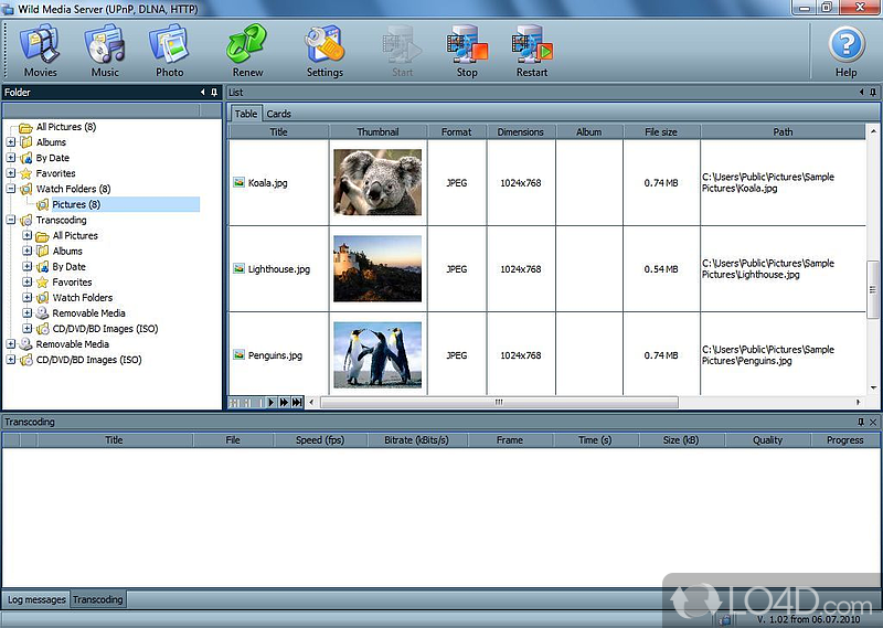 Digital Media Server (UPnP, DLNA) - Screenshot of Wild Media Server