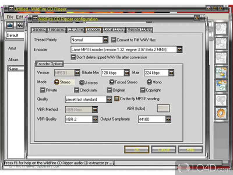 WildFire CD Ripper: User interface - Screenshot of WildFire CD Ripper
