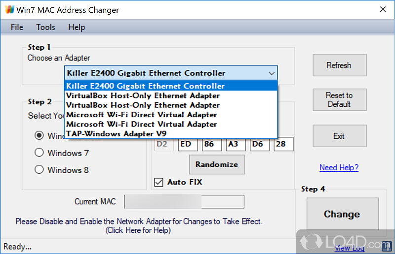 Win7 MAC Address Changer screenshot