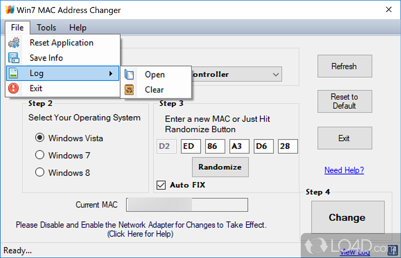 Win7 MAC Address Changer screenshot