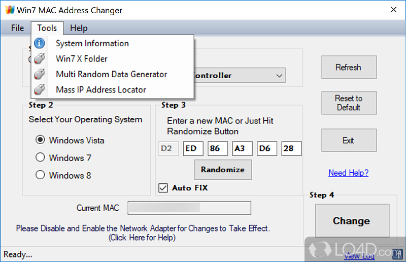 Win7 MAC Address Changer screenshot