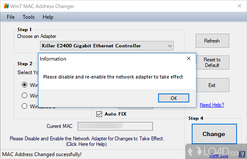 Win7 MAC Address Changer screenshot