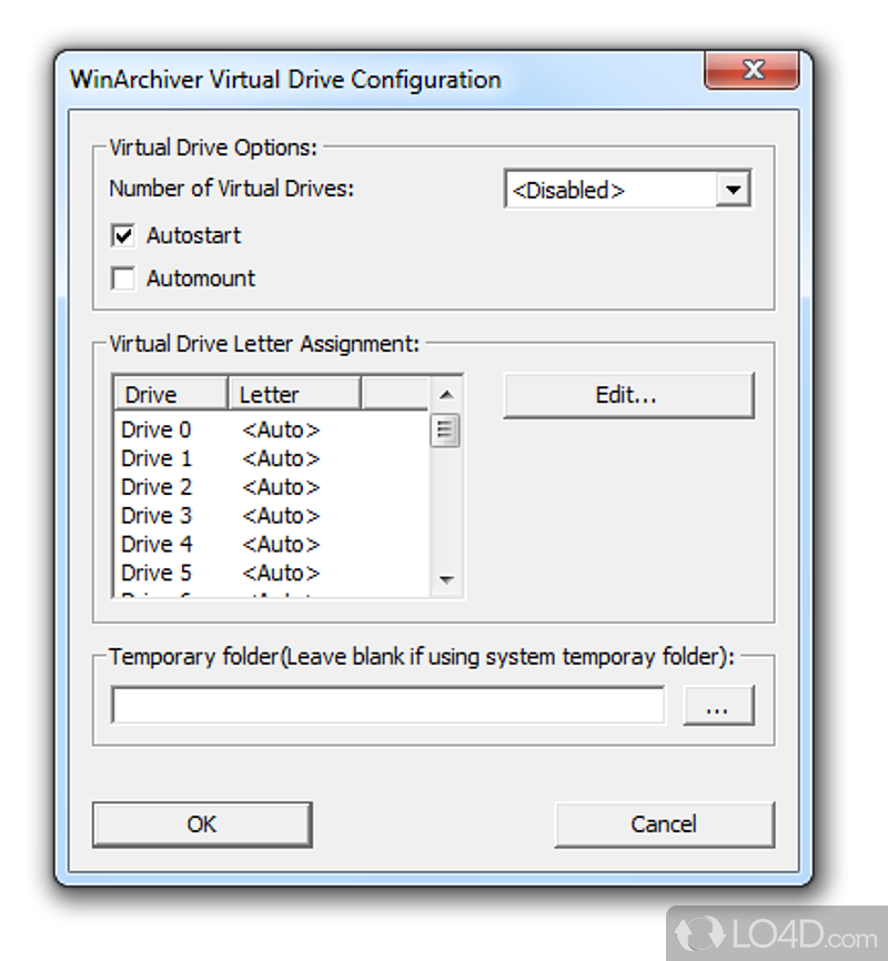 Powerful app designed to create as many as 23 virtual drives, while allowing you to work with ZIP, RAR, 7Z, ISO, BIN, CUE, DMG - Screenshot of WinArchiver Virtual Drive