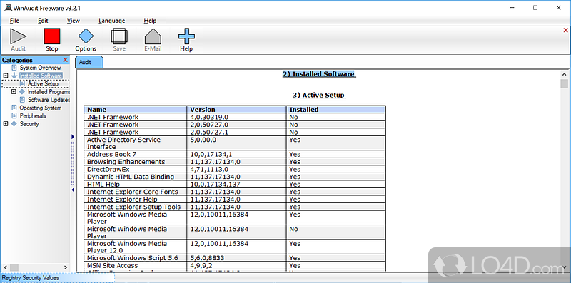 View a list / report with software and hardware configuration - Screenshot of WinAudit