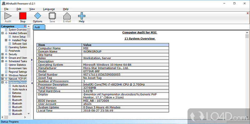 System auditing tool made for the general public - Screenshot of WinAudit