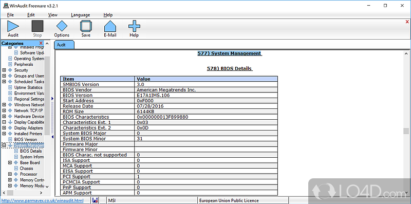 WinAudit: User interface - Screenshot of WinAudit