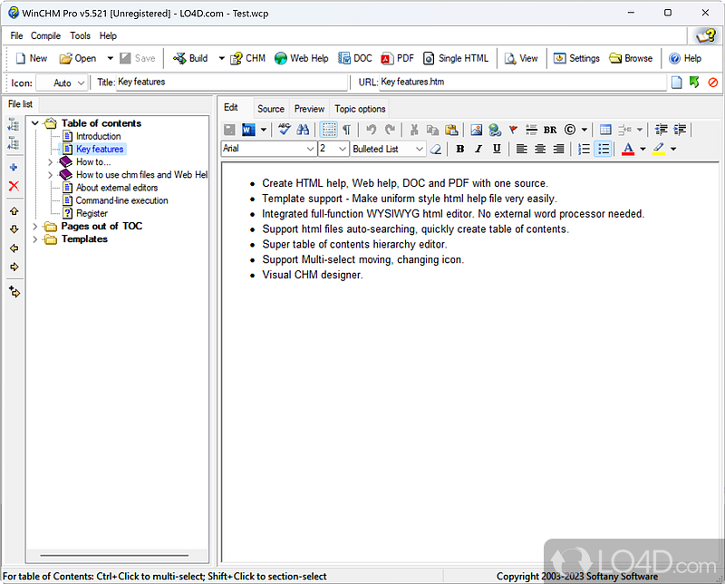 HTML help authoring tool that will allow you to easily create professional - Screenshot of WinCHM