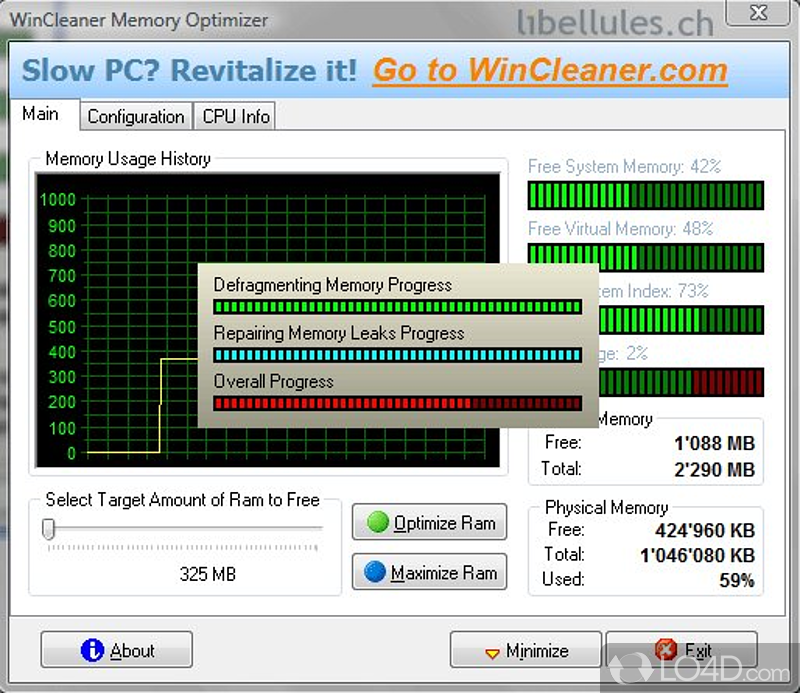 Optimize computer's memory fast and easy - Screenshot of WinCleaner Memory Optimizer