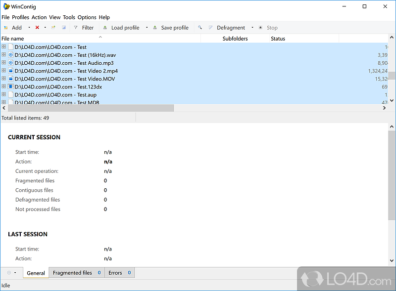 Small software app that enables any type of user to easily defragment files without processing the whole hard disk - Screenshot of WinContig