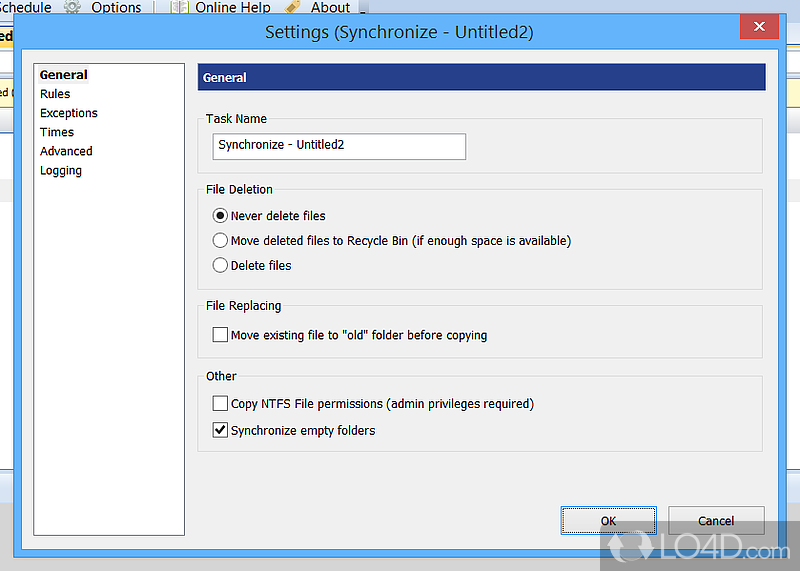 Methods of backing up, synchronizing and scheduling - Screenshot of WinDataReflector
