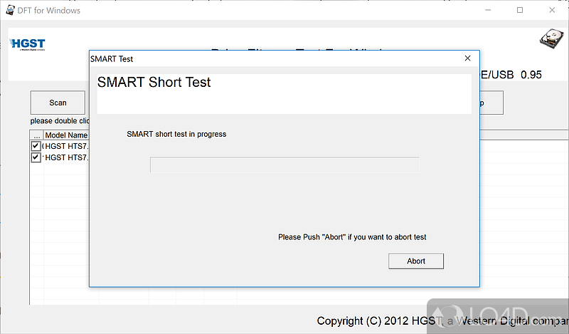 A few preparations required first - Screenshot of WinDFT (HGST Drive Fitness Test)