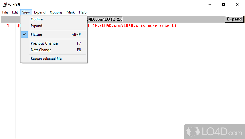 Compare files and view the differences - Screenshot of WinDiff