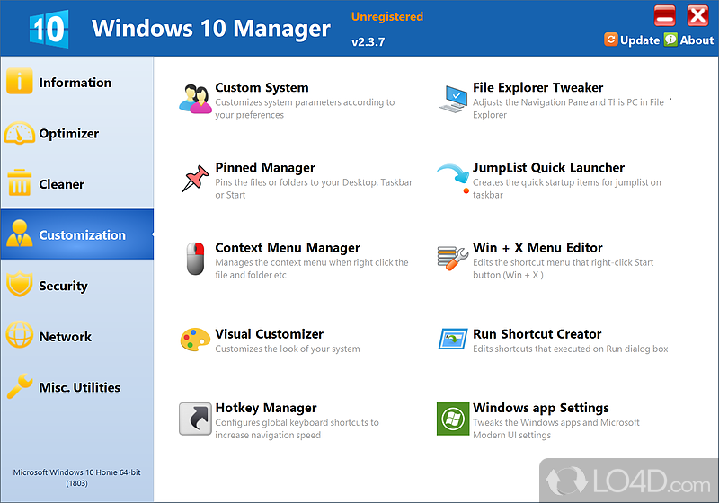 Increase your protection level or manage network configuration preferences - Screenshot of Windows 10 Manager