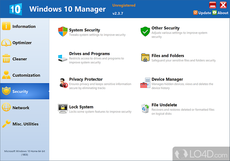 Windows operating system management utility with tweaks - Screenshot of Windows 10 Manager