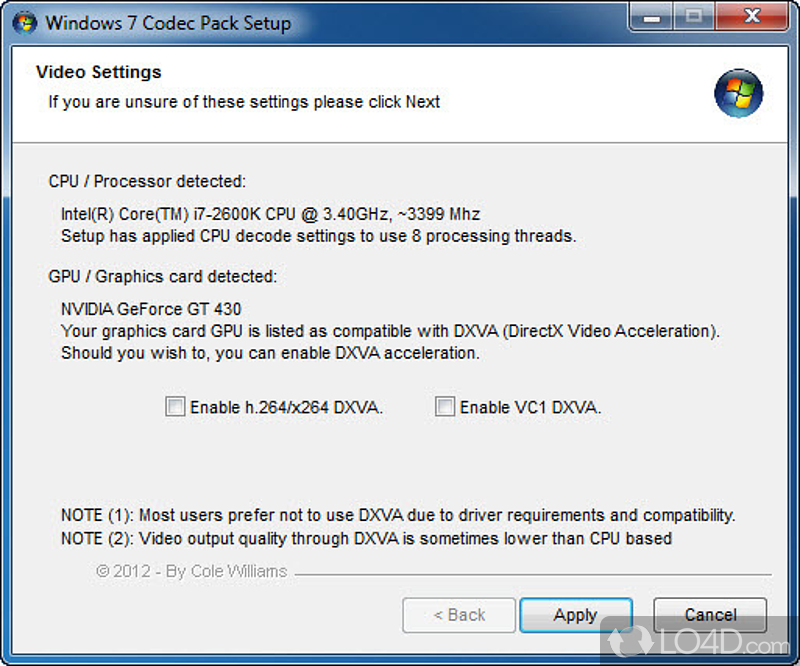 Windows Codec Pack, a collection of Codecs - Screenshot of Windows 7 Codec Pack