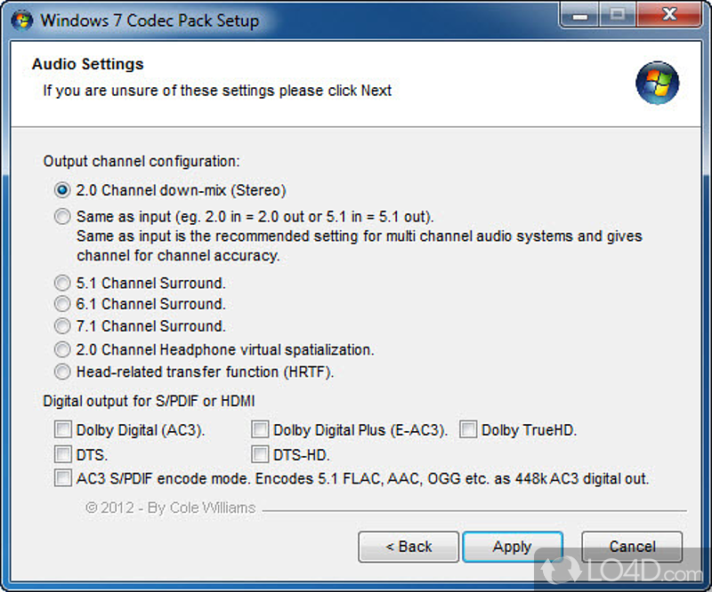 Windows Codec Pack is a to install package of codecs/filters etc - Screenshot of Windows 7 Codec Pack