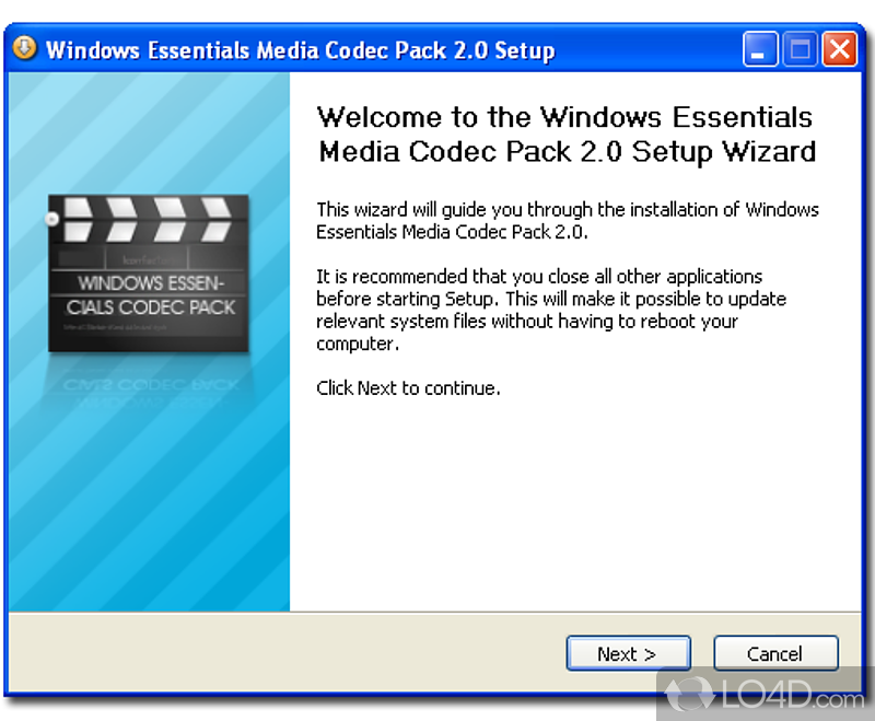 Several audio and video codecs which support many media formats - Screenshot of Windows Essentials Media Codec Pack