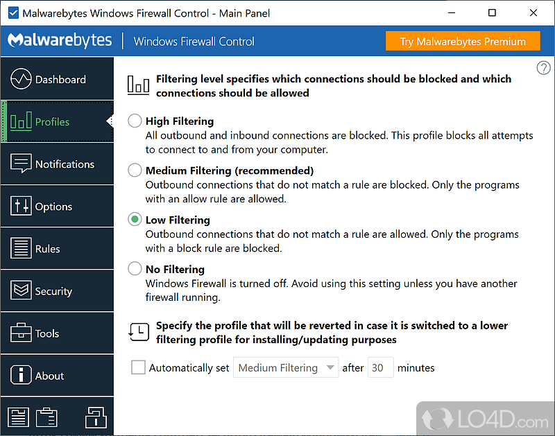 Easy access and control to firewall settings on PC - Screenshot of Windows Firewall Control