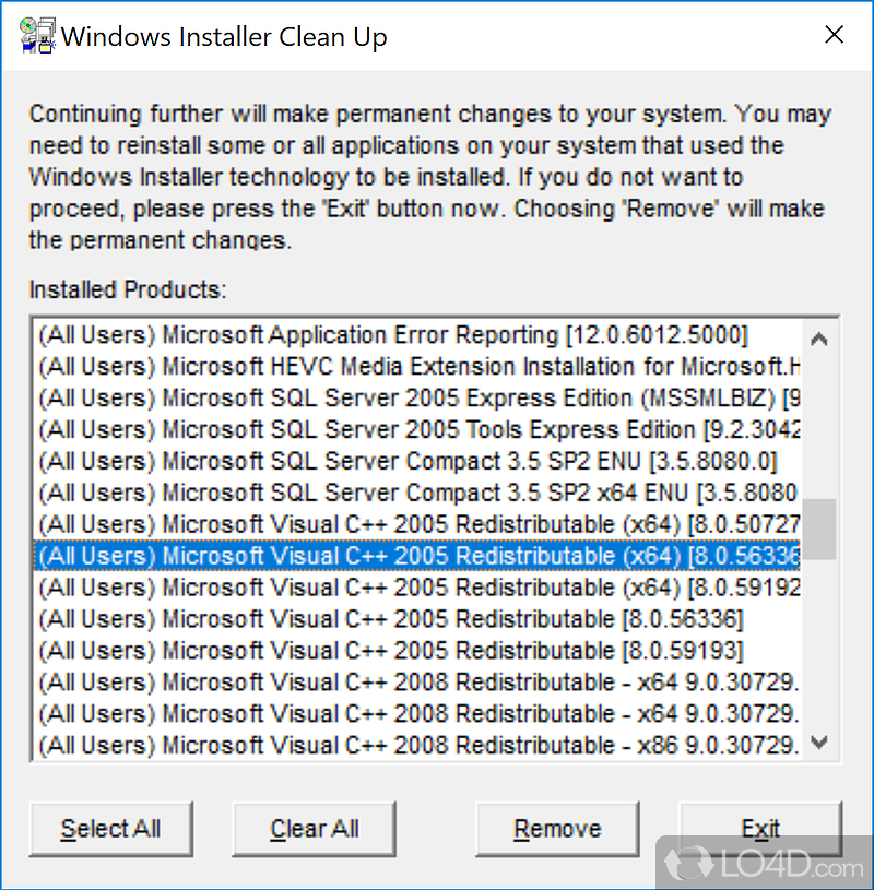 Suitable for repeated installation processes - Screenshot of Windows Installer CleanUp Utility