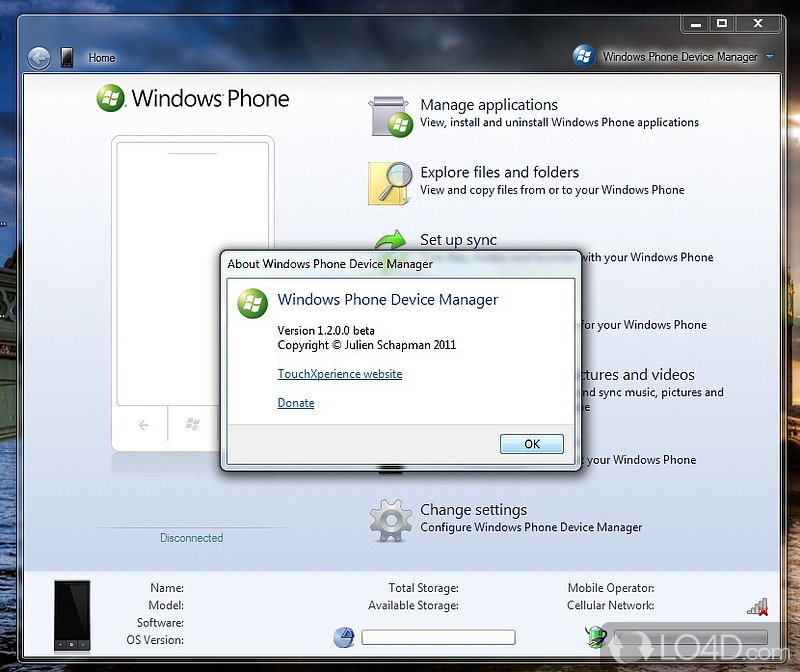 Windows Phone Device Manager screenshot