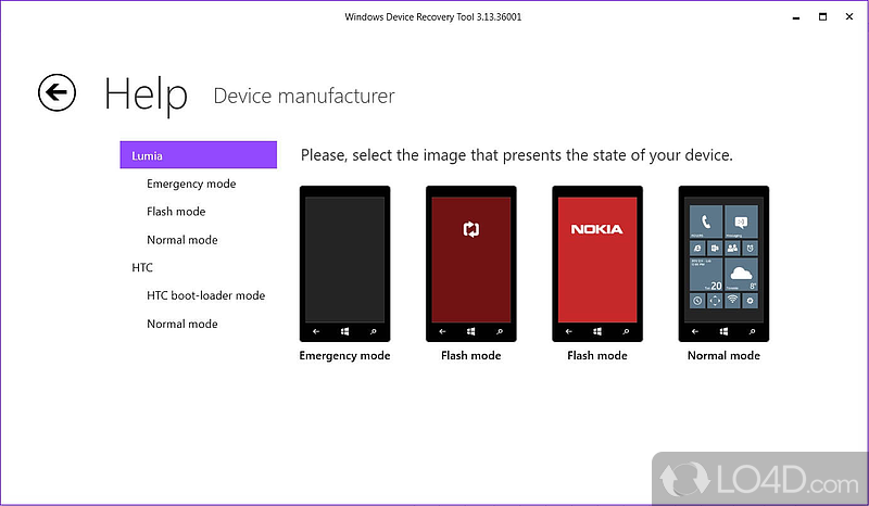 Restore the latest available Windows Phone flavor for your device - Screenshot of Windows Phone Recovery Tool