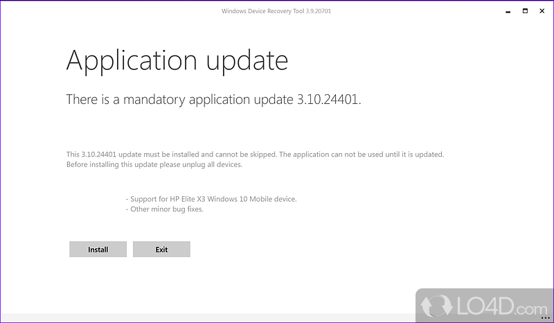 Restore phone to a previous version of operating system - Screenshot of Windows Phone Recovery Tool