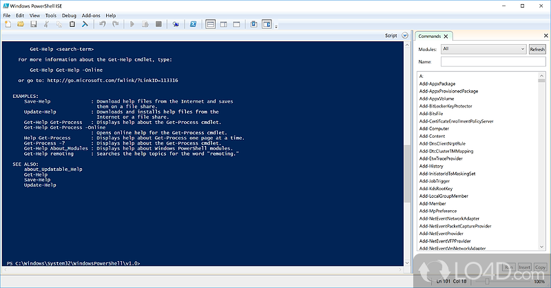 Input commands and use the built-in API - Screenshot of Windows PowerShell