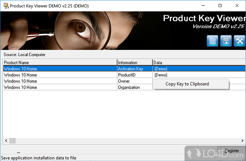 Do you need to recover Windows product key code? Display key code - Screenshot of Windows Product Key Viewer Changer