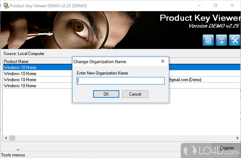 Windows Product Key Viewer Changer: User interface - Screenshot of Windows Product Key Viewer Changer