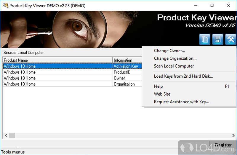 Recover your Windows product key code - Screenshot of Windows Product Key Viewer Changer