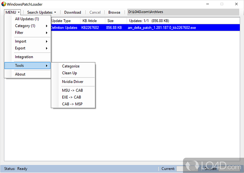 WindowsPatchLoader: User interface - Screenshot of WindowsPatchLoader