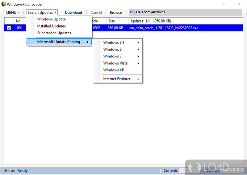 Gather available patches from the Microsoft Update server for various Windows - Screenshot of WindowsPatchLoader