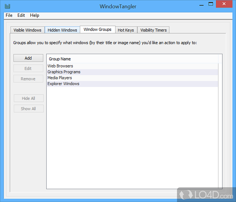 Organized interface quickly gets you up and running - Screenshot of WindowTangler