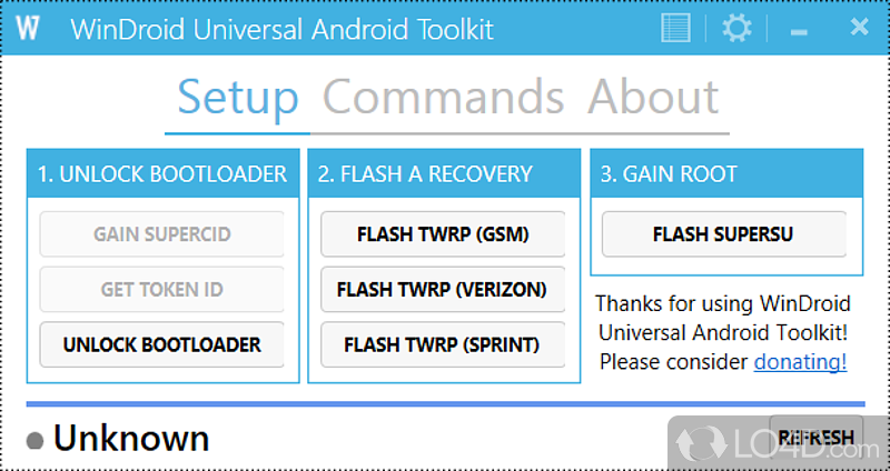 Android rooting software which supports many devices - Screenshot of WinDroid Universal Android Toolkit