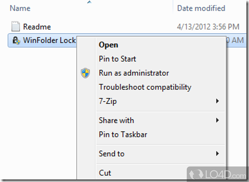 WinFolder Lock Pro: User interface - Screenshot of WinFolder Lock Pro