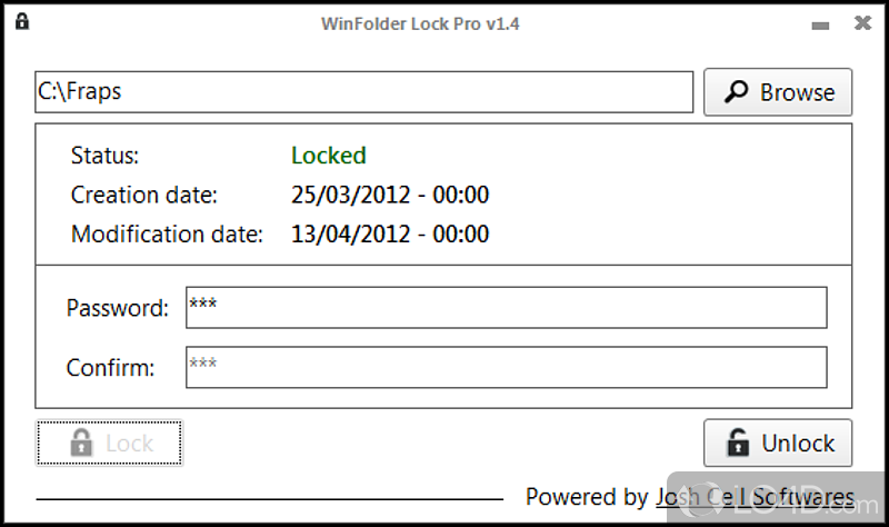 Software which protects files and folders behind a password - Screenshot of WinFolder Lock Pro