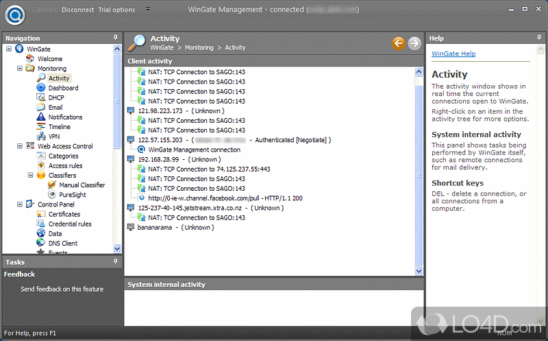 Share Internet access between multiple PCs over one connection with great features for filtering content - Screenshot of WinGate